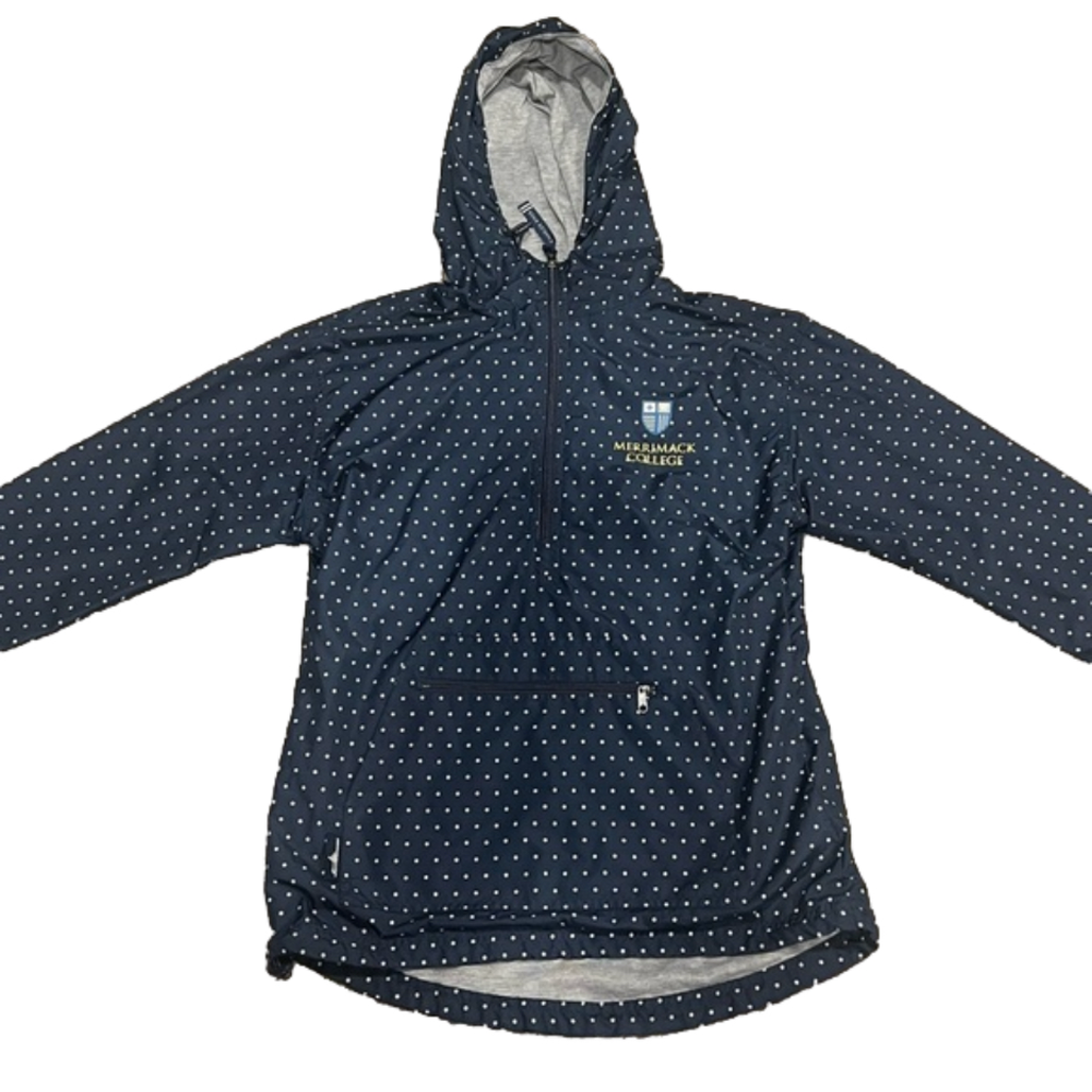 XXS Charles River Merrimack College Navy & White Polka Dot Rain Pullover